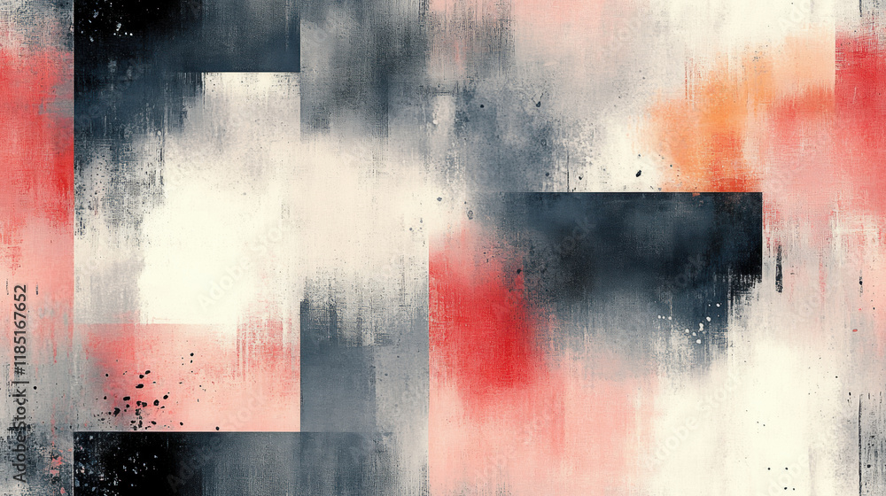 Poster seamless pattern, abstract artwork featuring a blend of red, black, and cream colors with textured b