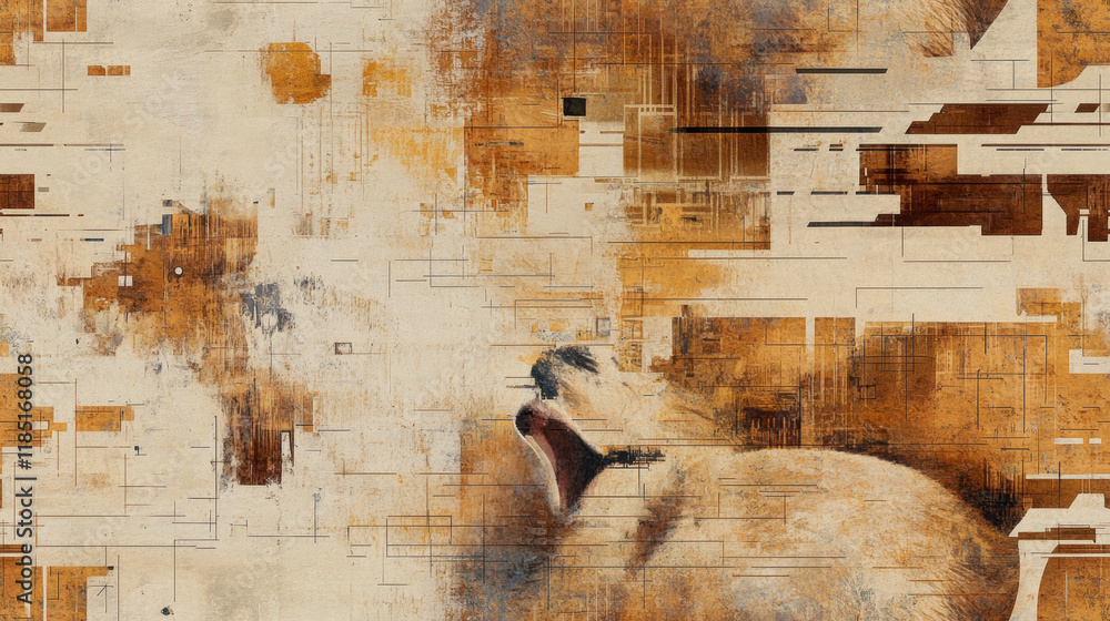 Poster seamless pattern, a textured abstract artwork featuring warm tones and geometric patterns, creating 