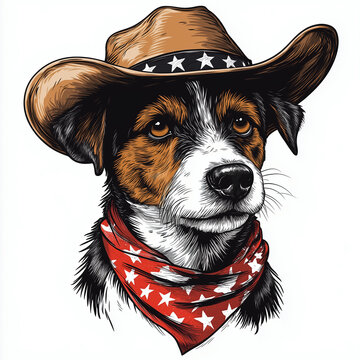 recommend clip art: Cowboy smooth fox terrier dog illustration, dog wearing hat and bandana country western element