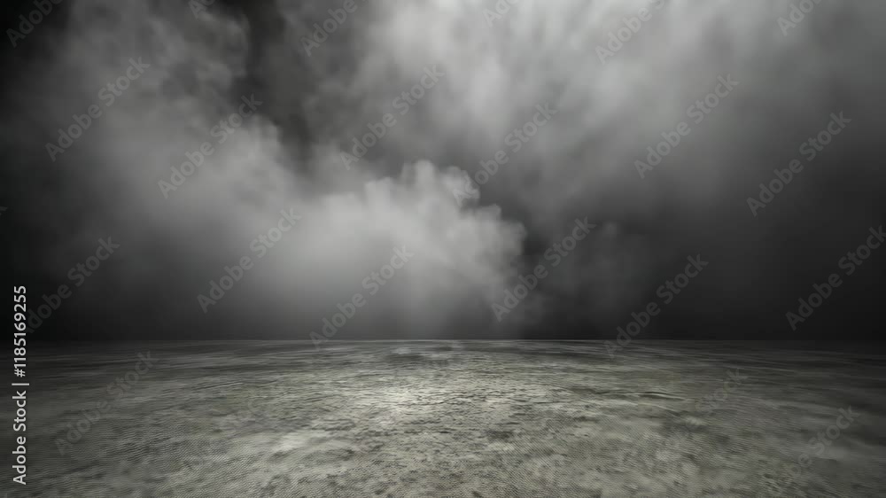 Poster mysterious fog envelops desolate landscape at twilight creating an eerie atmosphere