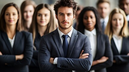 Successful businessman leading a diverse team of professionals