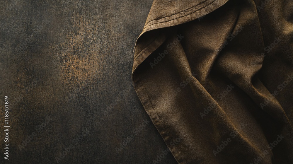 Aufkleber brown suede cloth draped on textured background creating culinary backdrop