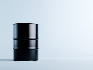  a Sole Black Oil Barrel Against a Crisp White Background