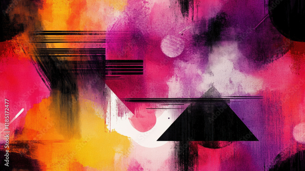 Poster seamless pattern, vibrant abstract artwork featuring bold colors and geometric shapes, creating a dy