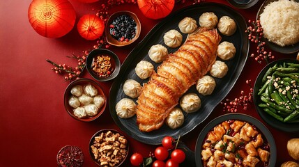 top view of Chinese dishes