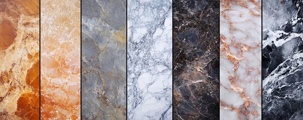 Collection of marble textures showing different colors and veins