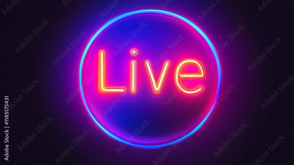 Poster neon live stream indicator circular design
