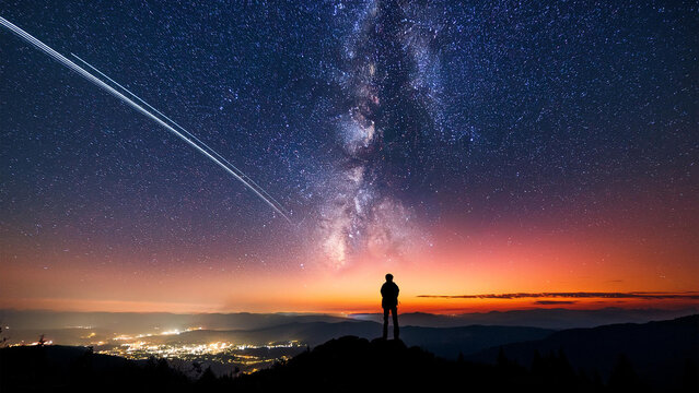 Beautiful Views - Person Standing and Looking Up at the Night Sky Filled with Stars and Wonders