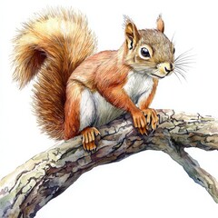 Obraz premium Curious Squirrel Watercolor Portrait on Branch