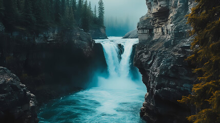 Explore the majestic thunderbird falls in nature's breathtaking landscape perfect for adventure and photography. Thundertide. Illustration