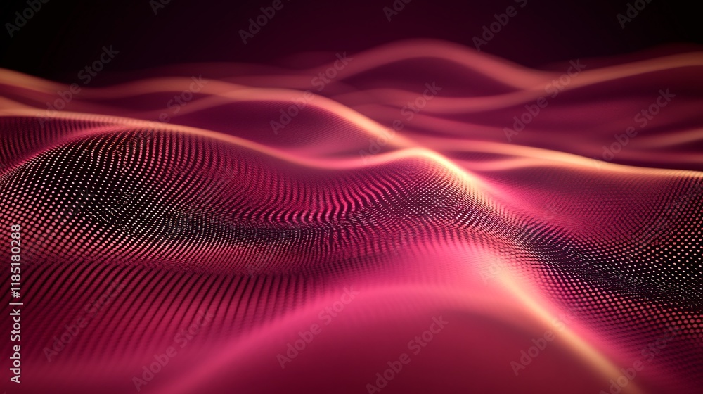Poster abstract pink orange digital wave pattern flowing particles background
