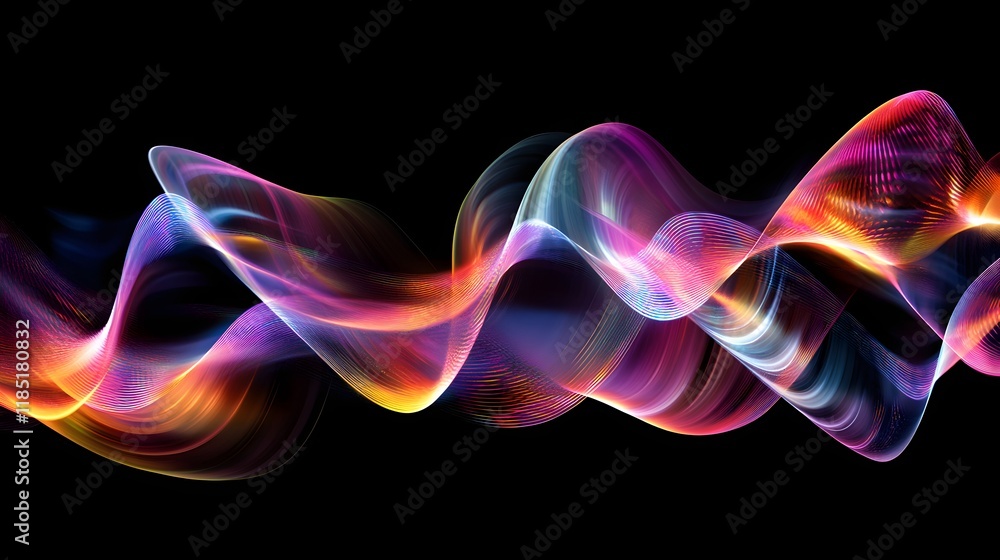 Poster abstract colorful waves flowing dynamically across dark background