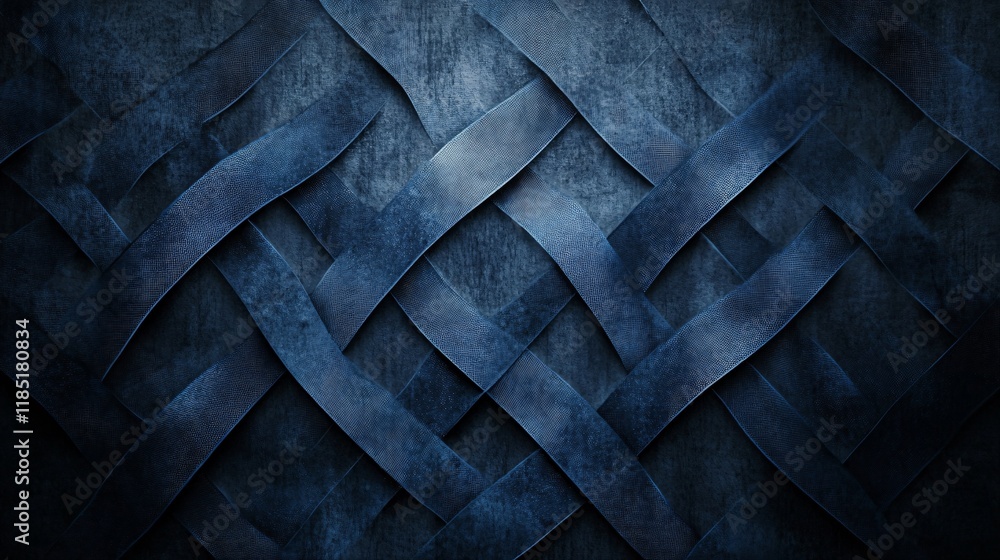Poster Intertwined navy blue ribbons creating a geometric pattern on textured background