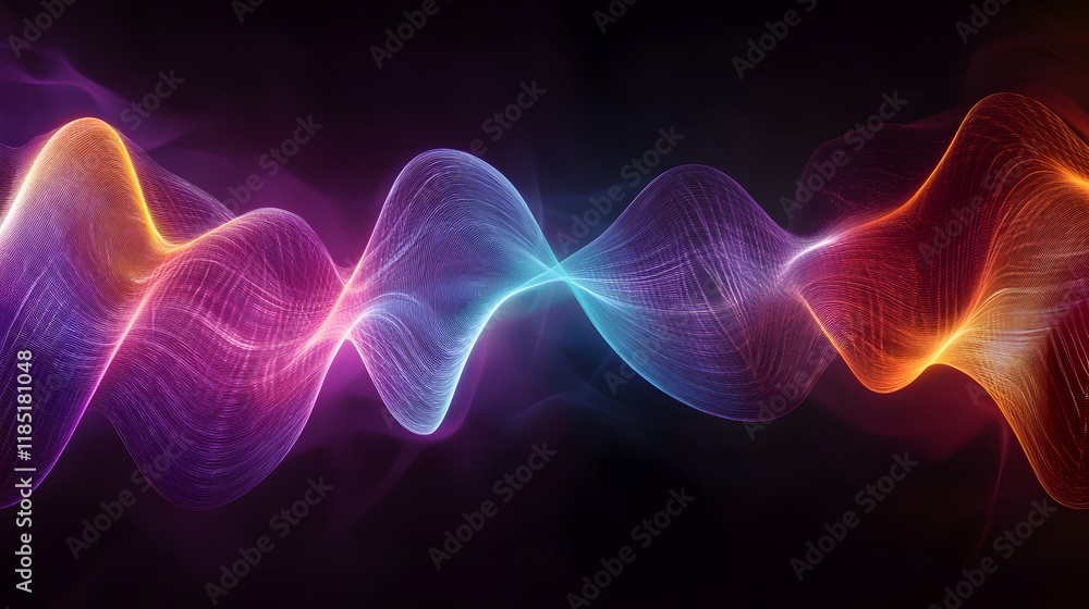 Poster abstract colorful waves flowing dynamically across dark background