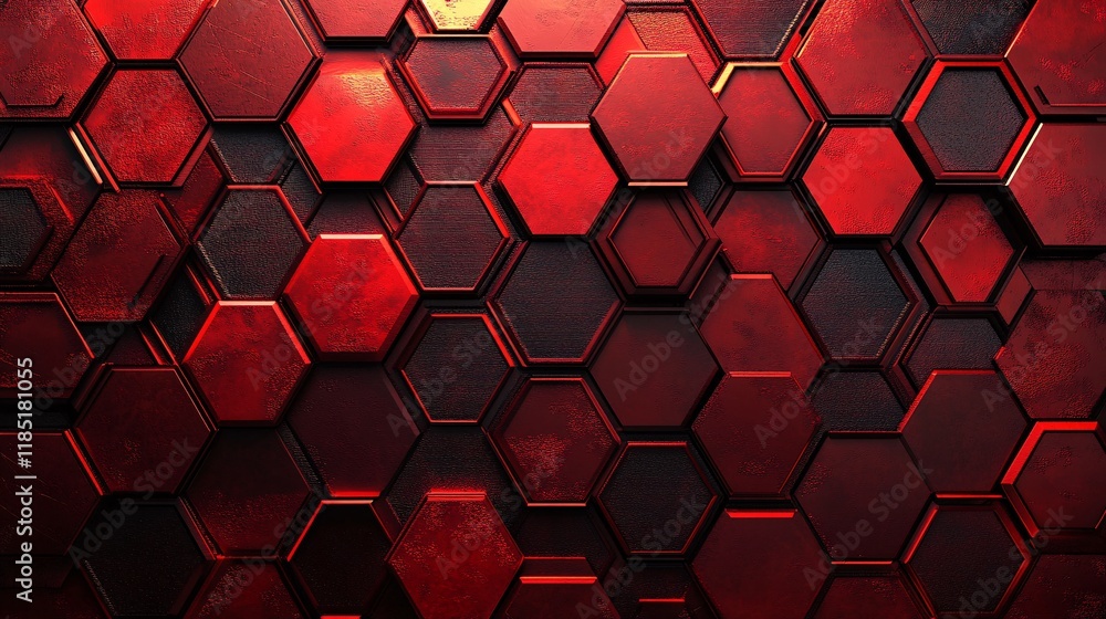 Poster Red hexagonal background forming abstract technological pattern