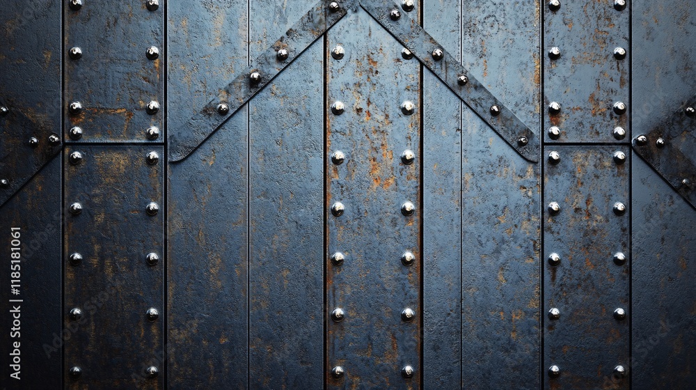 Aufkleber rusty metal door with rivets and diagonal supports forming a geometric pattern