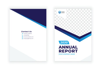 Annual report brochure flyer template, Blue cover design, business advertisement, magazine ads, catalog vector layout in A4 size
