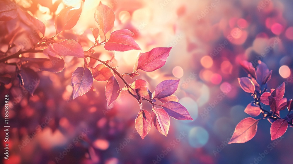 Aufkleber sunlight filtering through colorful autumn leaves creates a beautiful bokeh effect