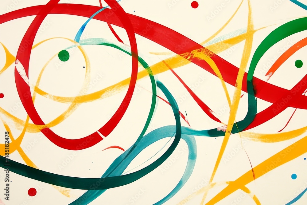 Poster vibrant abstract artwork featuring colorful curves and dots on a light background for modern design 