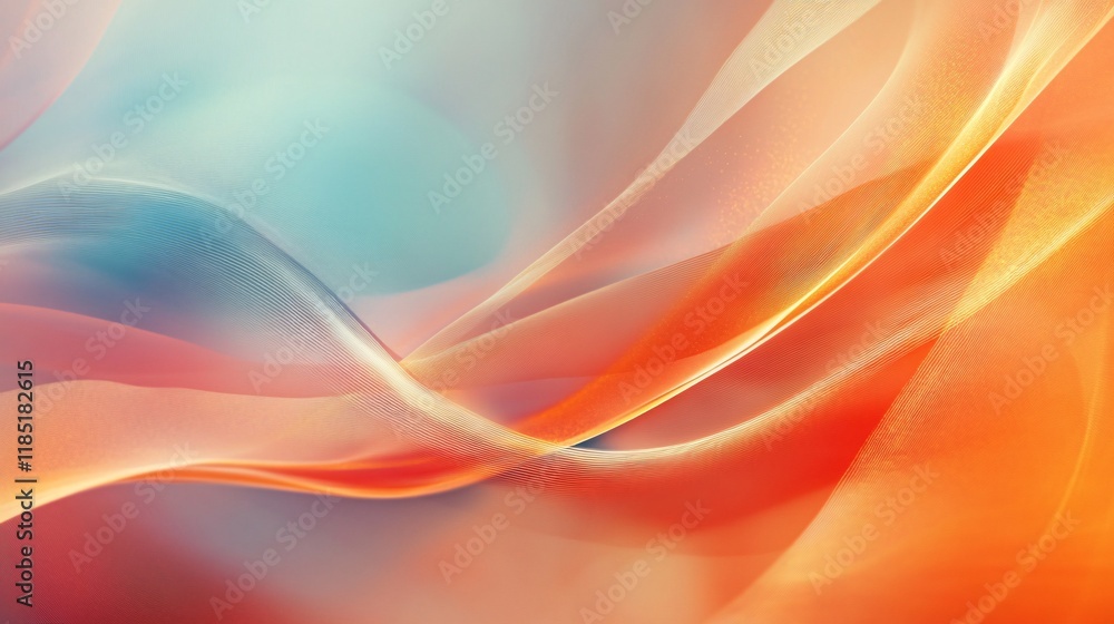 Poster Abstract orange and teal wavy lines creating dynamic flow