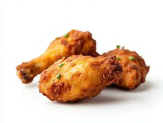 Golden, Crispy Fried Chicken Nuggets Set Against a Pristine White Background
