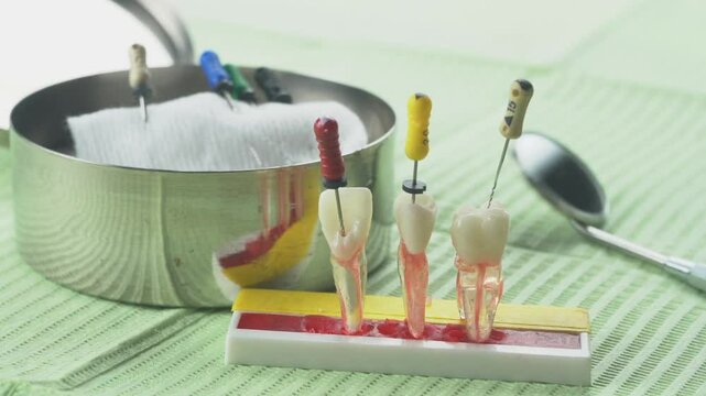 Dental Endodontics Students of dentists learn to fill the root canals of artificial teeth. 