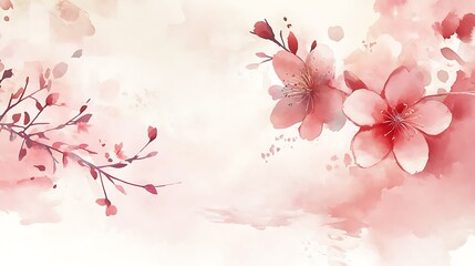 Naklejka premium Delicate Watercolor Painting of Pink Blossoms on Branches