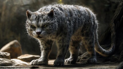 Obraz premium A Close-Up Portrait of a Majestic Gray Cat in a Forest Setting