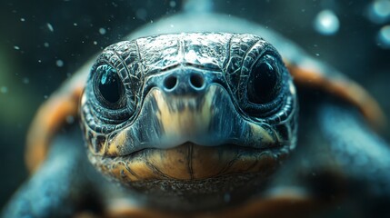 Amazon River Turtle Close-Up Portrait Underwater