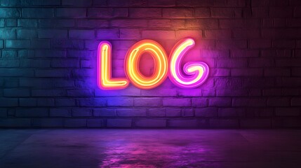 Neon Log Sign on Brick Wall Background