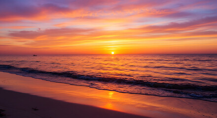 Fototapeta premium A Beautiful Sunset At The Beach With Calm Ocean Waves