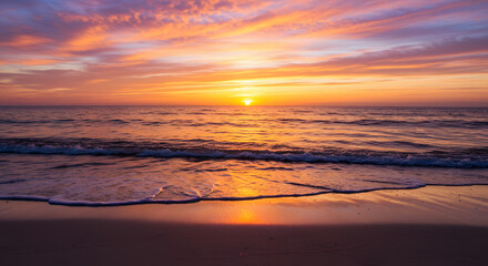 Obraz premium A Beautiful Sunset At The Beach With Calm Ocean Waves