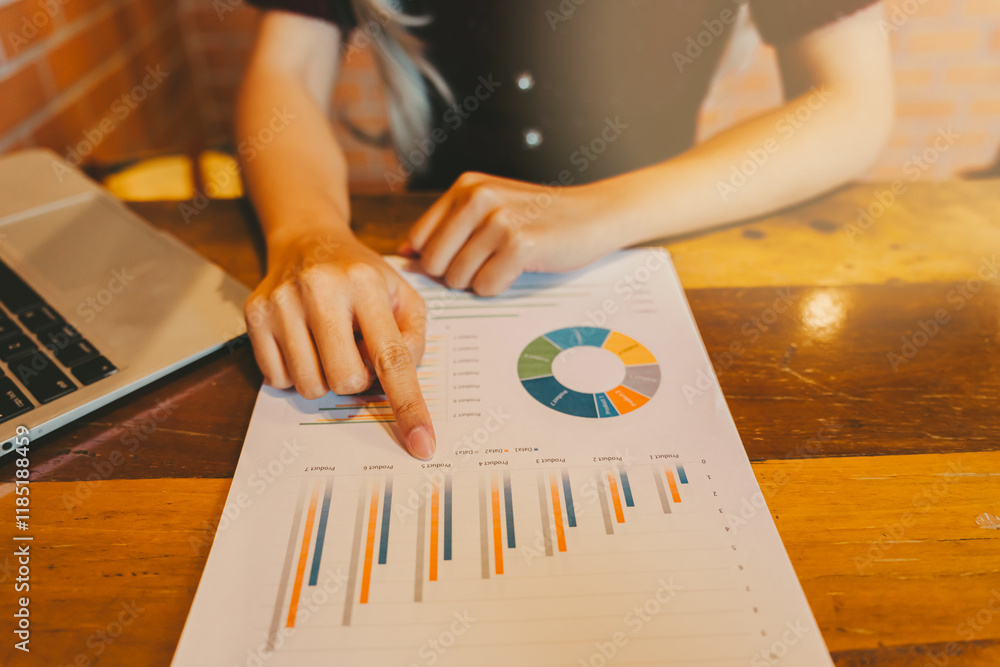 Aufkleber office workspace with charts and graphs for business analysis and strategy