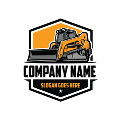 Skid steer track loader bulldozer emblem logo vector isolated. Best for construction and excavating related industry