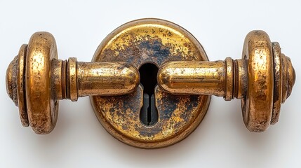 Antique Brass Door Lock Detail: A Close-Up of an Ornate Keyhole and Knobs