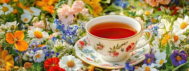 Tea cup party pattern seamless background alice vintage cupcake watercolor flower. Wonderland tea flower cup party pot sweet floral set scrapbook teacup teapot bag invitation food illustration cake.