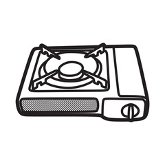vector black and white images, line art, portable single burner gas stove