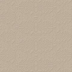 Elegant beige embossed damask texture with detailed baroque floral pattern, perfect for vintage wallpaper, luxury backgrounds, and refined decorative design.