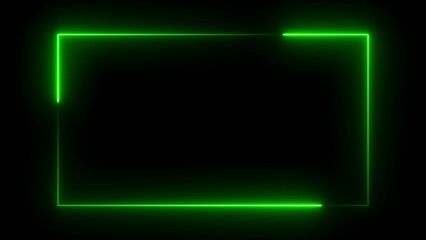 Glowing rectangle Neon sign frame Green color box circle pattern shapes. Green color neon frame sign box. Neon frame, bright glowing neon frame with black background.