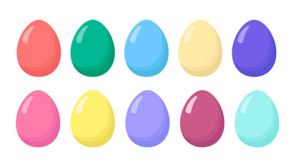 Cartoon colorful vector Easter Eggs collection. Isolated bright colored eggs on white background