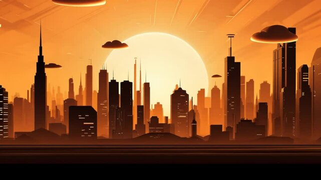Abstract city silhouette with sunset gradient sky