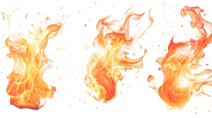 A set of real fire flames, isolated on transparent background