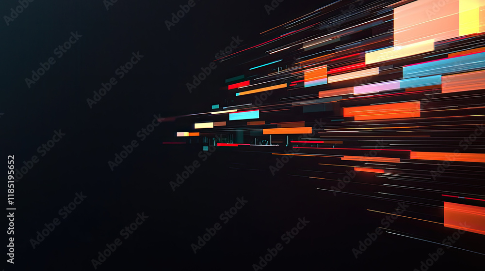 Poster dynamic abstract lines in vibrant colors on dark background
