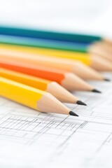 Fototapeta premium architectural blueprints with pencils arranged for design work