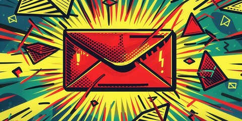 Fototapeta premium Spam alert! Comic book style email warning. Cybersecurity caution vibrant colors bold lines. Protect your inbox digital security.