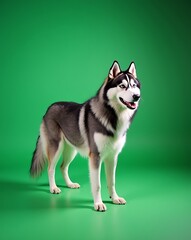 Fototapeta premium Majestic Siberian Husky on Green Background