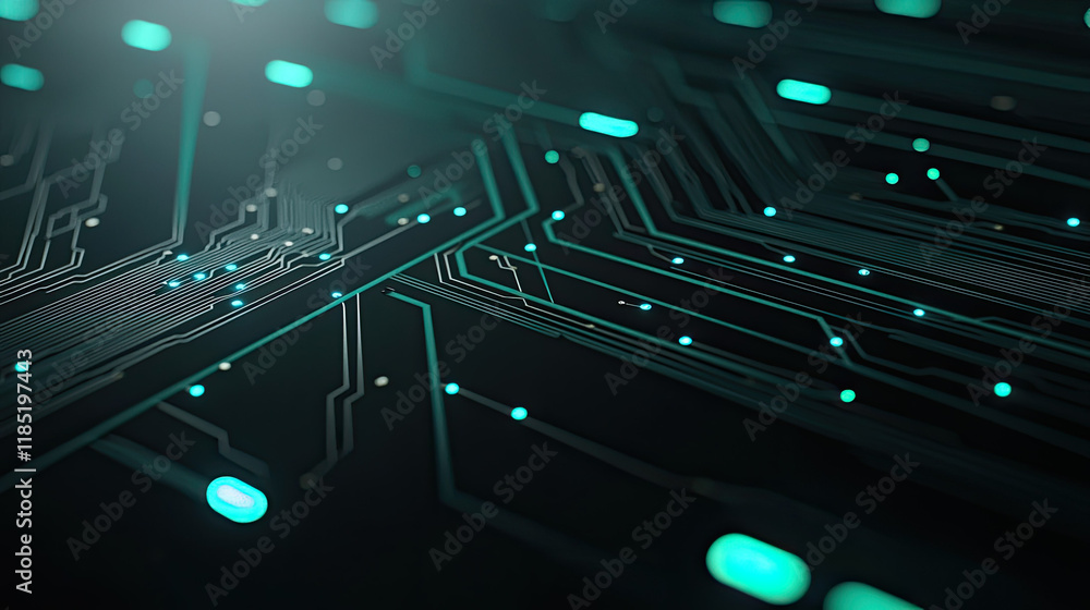 Poster abstract circuit board design with glowing lines and nodes