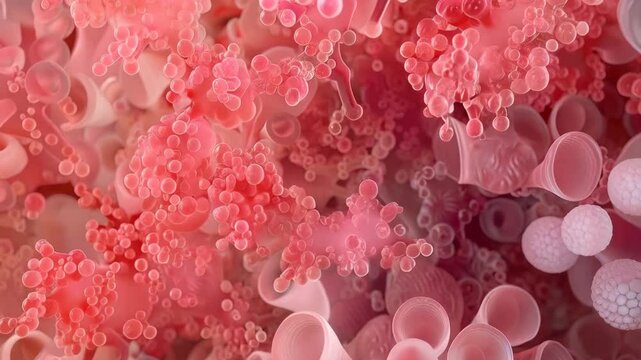 3d animation of group of bacteria, medical video background, growth of bacteria in the intestines, microscopy of bacteria