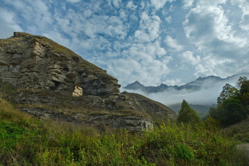 Russia. North Caucasus, Kabardino-Balkaria. The unique mountain formation of the Mountain Gate on the pass on the way to the Chegem gorge.