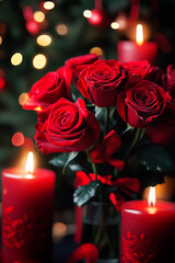 Red roses and candles, love and romance, valentine's day background